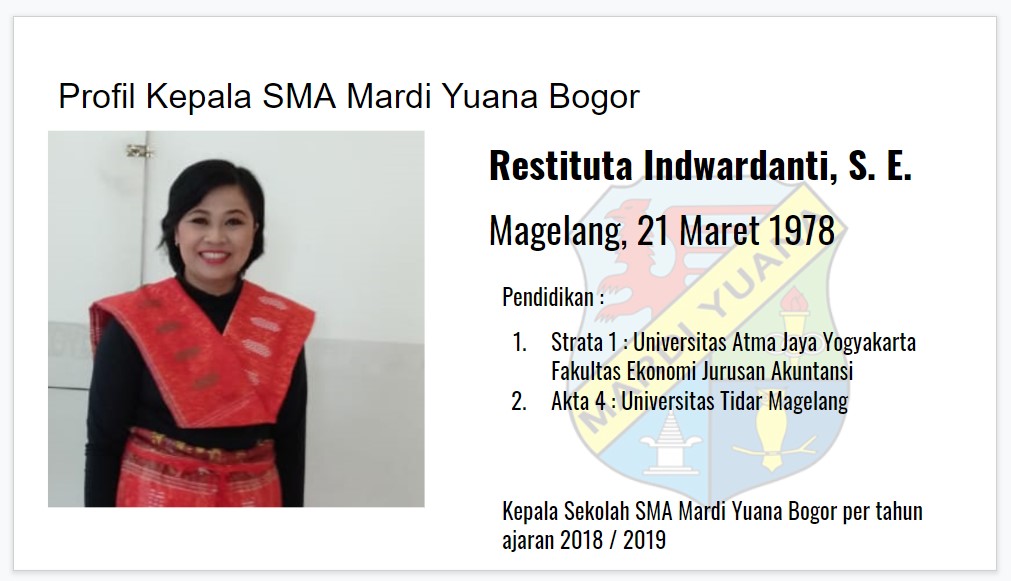 Profil Kepala SMA Mardi Yuana Bogor