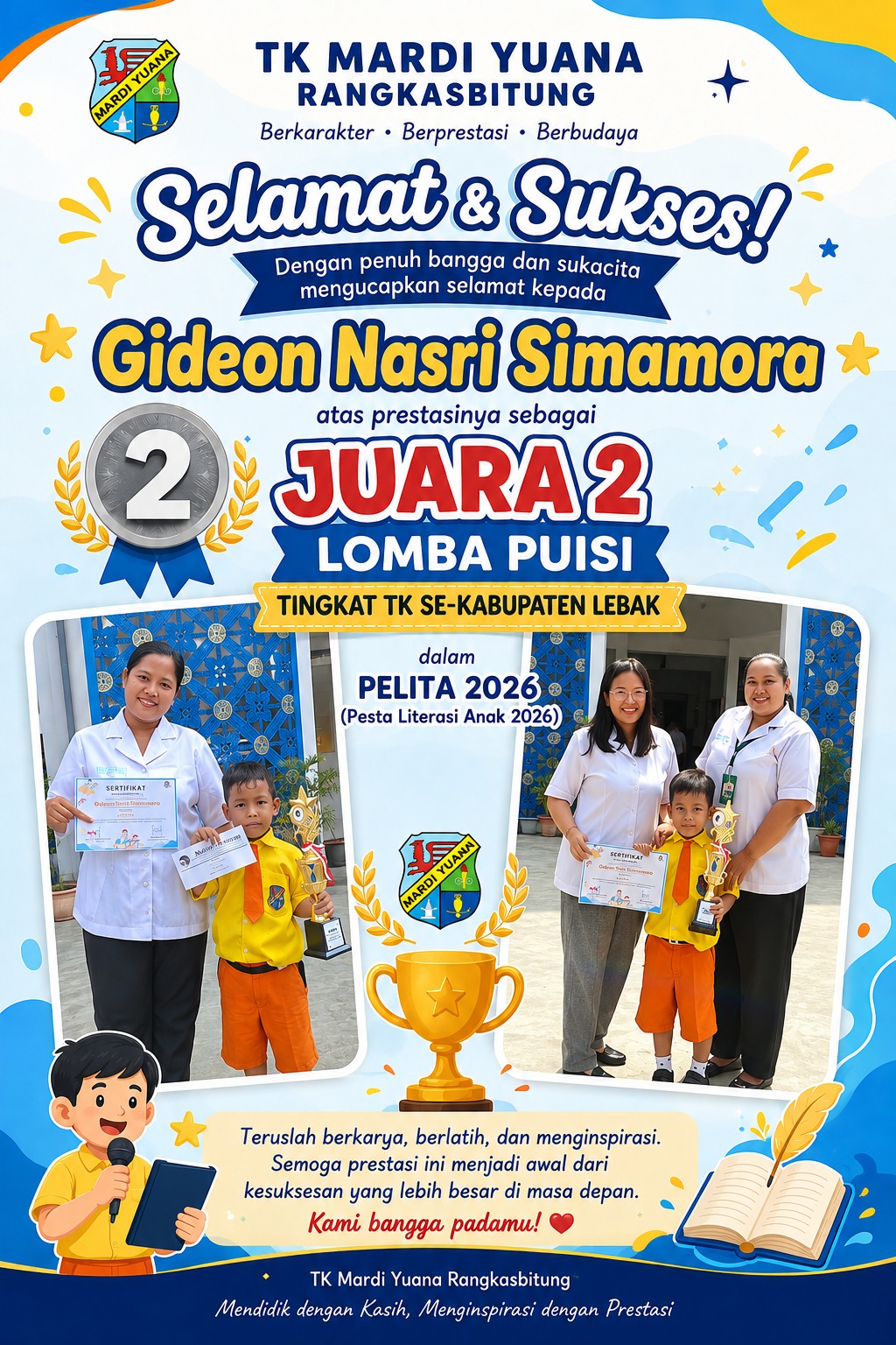 JUARA 2 LOMBA PUISI TINGKAT TK SE-KABUPATEN LEBAK