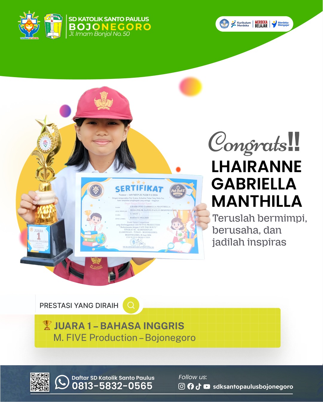 Lhairanne Gabriella Manthilla Juara 1 Bahasa Inggris
