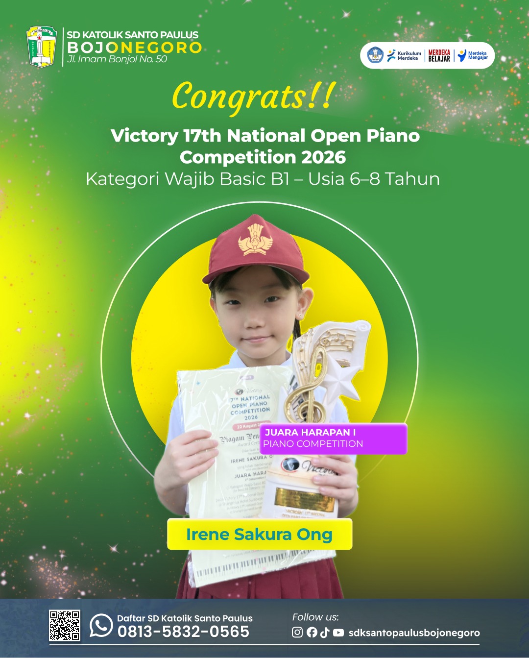 Irene Sakura Ong Juara Harapan 1 Piano Competition